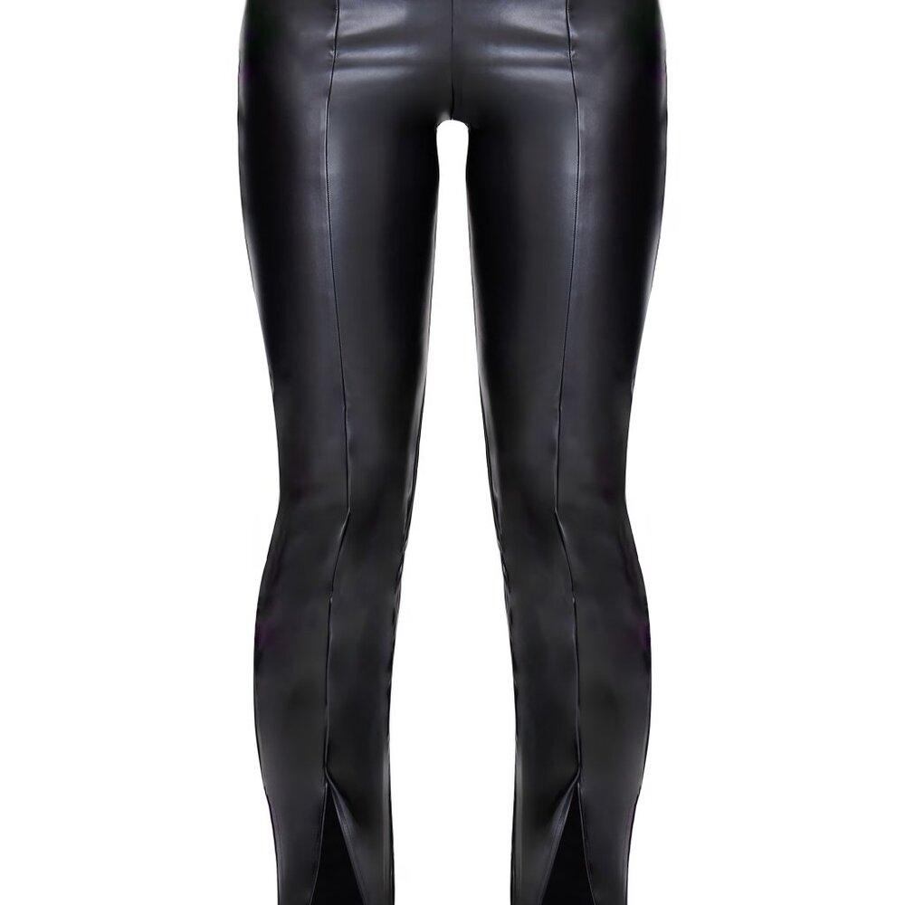 Black Faux Leather Seam Detail Split Hem Pants Pretty Little Thing Plus 20